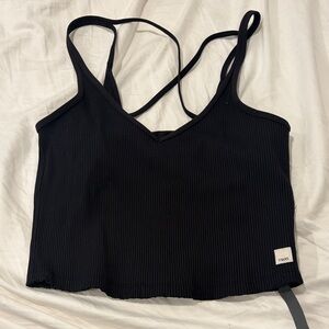 VUORI Ribbed Black Strappy Crop Top